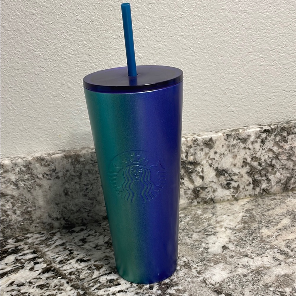 Starbucks Blue and Green Ombre Tumbler with Straw